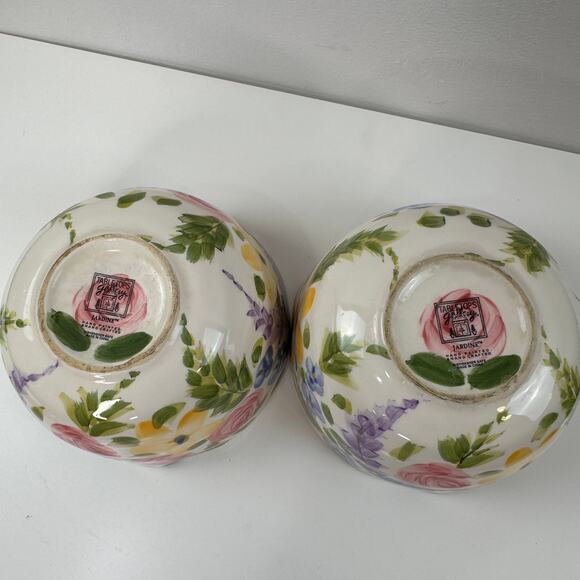TableTops Gallery Le Jardin Bowls Floral Ceramic Round Hand Crafted Set of 2 - Picture 5 of 6